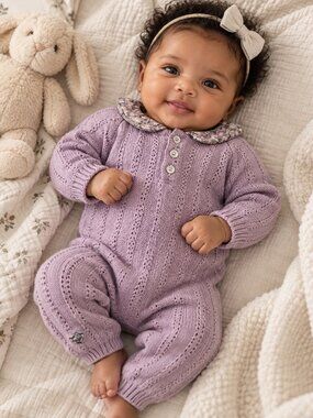 Château de Sable Baby Knit Romper 1 Month Lavender Heirloom Style